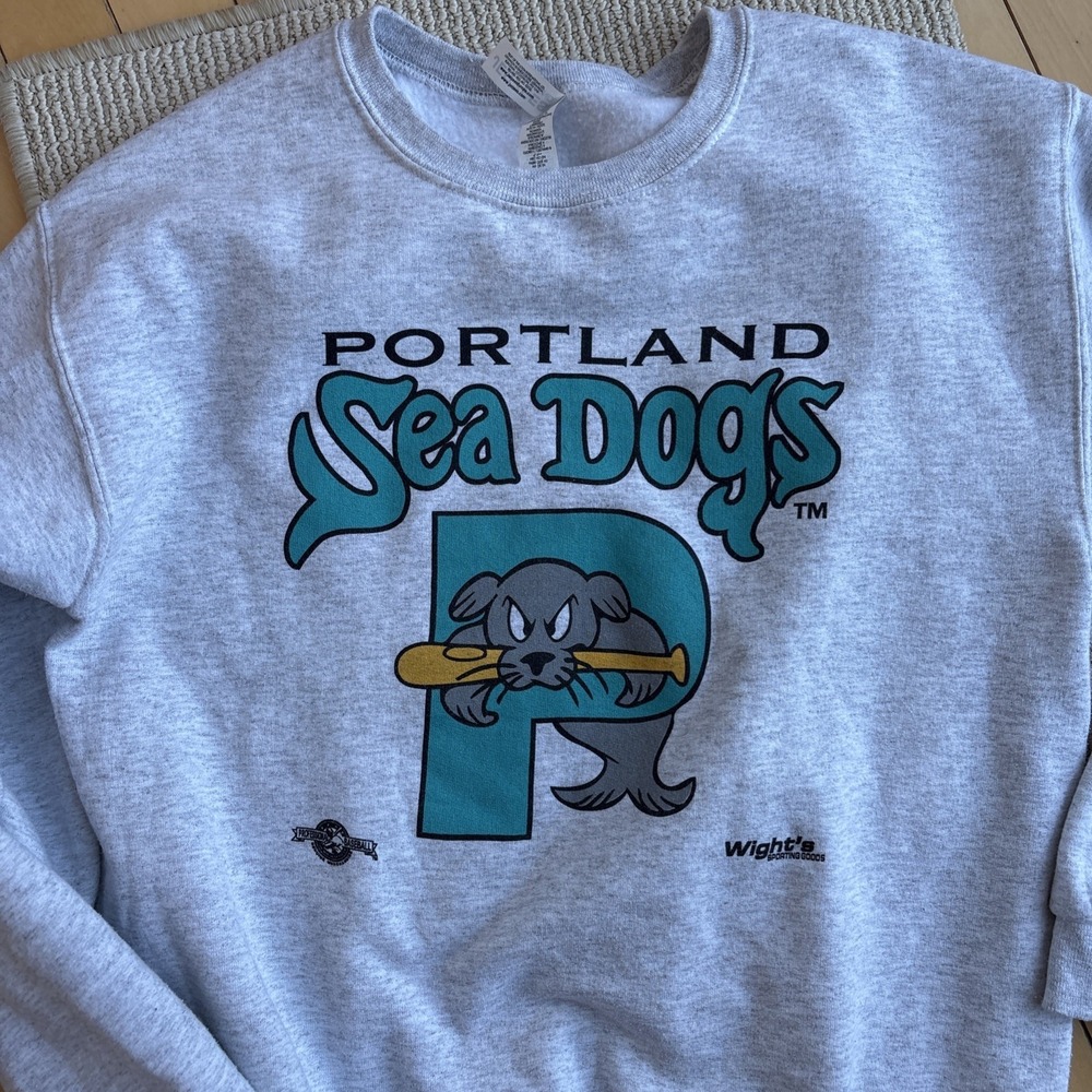 Vintage Portland Sea Dogs Maine Sweatshirt XL Gray Crewneck Youth Baseball - Picture 3 of 11